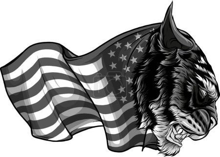 illustration of tiger head and American flag.