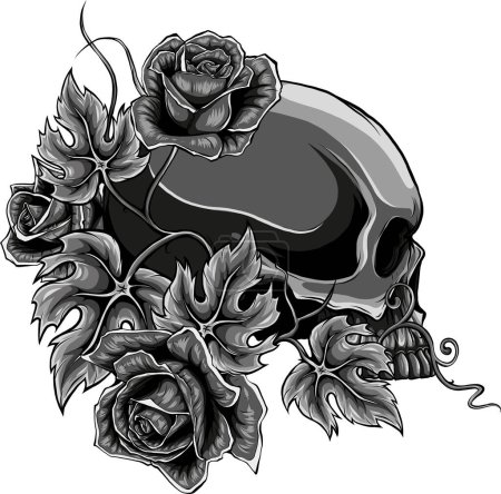 skulls with roses on white background