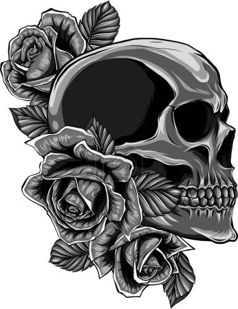 skulls with roses on white background