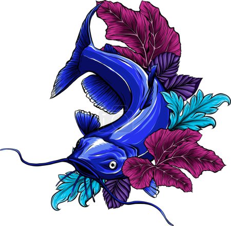 Téléchargez les illustrations : Illustration vectorielle de poisson-chat de couleur dessin animé - en licence libre de droit