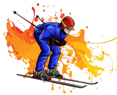 Téléchargez les illustrations : Illustration de ski homme dessin coloré - en licence libre de droit