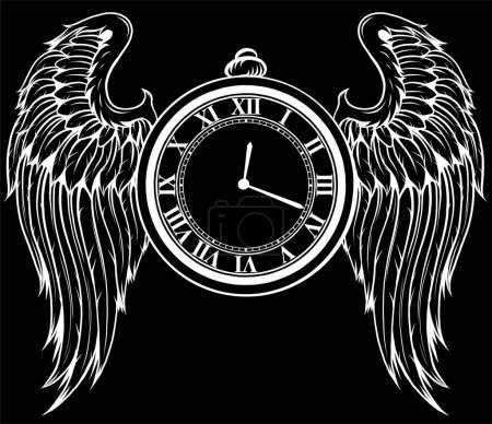 Illustration for Illustration of golden clock with wings. - Royalty Free Image