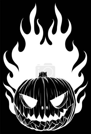 Illustration for Vector of a Scary Flaming Halloween Pumpkin Jack O Lantern Head - Royalty Free Image