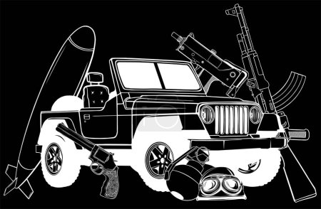Ilustración de Vector ilustración vehículo militar con ametralladora montada - Imagen libre de derechos