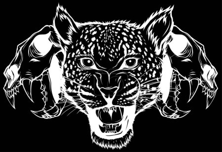 Téléchargez les illustrations : Tête de léopard avec crâne dans le vecteur, Panthera pardus, grand chat, animal sauvage - en licence libre de droit
