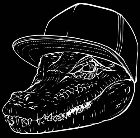 Illustration for White silhouette of crocodile with hat vector - Royalty Free Image