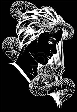 Illustration for Illustration of head girl and snake - Royalty Free Image