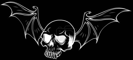 Téléchargez les illustrations : Drawn skull and bat wing - en licence libre de droit