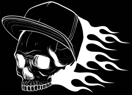 crâne avec chapeau et flammes vectoriel illustration design