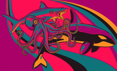 Téléchargez les illustrations : Illustration vectorielle de saut d'orque d'esprit d'épaulard - en licence libre de droit