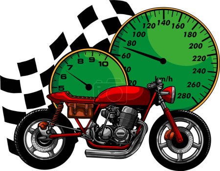 Ilustración de Ilustración de motocicleta vintage con bandera de carrera - Imagen libre de derechos