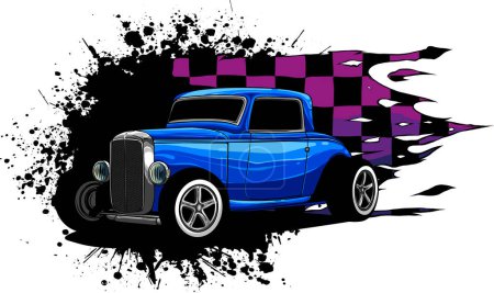 illustration of hot rod car with race flag