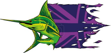 Illustration for Illustration of sword fish wirh british flag - Royalty Free Image