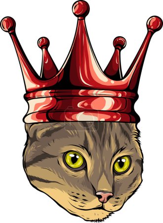 Téléchargez les illustrations : Illustration de chat en couronne sur fond blanc - en licence libre de droit