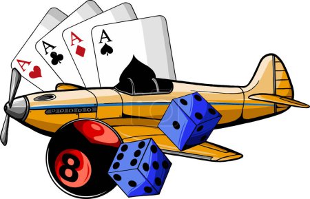Illustration for Illustration of fighter airplane with pub game - Royalty Free Image