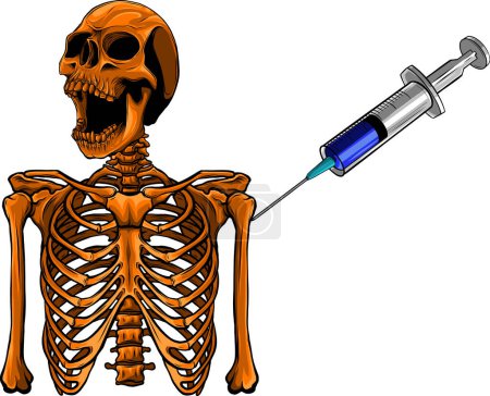 Ilustración de Ilustración de esqueleto con vacuna inyectable - Imagen libre de derechos