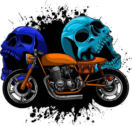 Ilustración de Ilustración de bicicleta personalizada Café racer moto con cráneo - Imagen libre de derechos