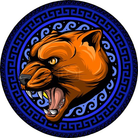 Téléchargez les illustrations : Illustration de Cougar Panther Head avec décoration - en licence libre de droit