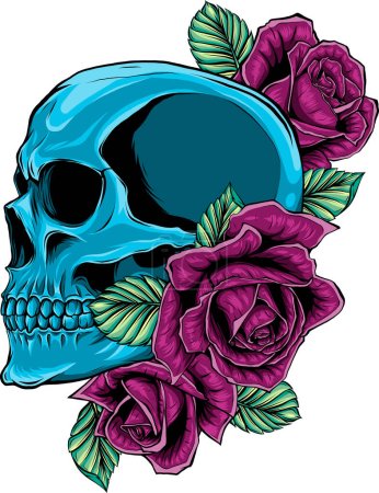 Téléchargez les illustrations : Crânes avec des roses sur fond blanc - en licence libre de droit