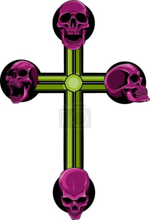 Téléchargez les illustrations : Illustration de croix avec crânes sur fond blanc - en licence libre de droit
