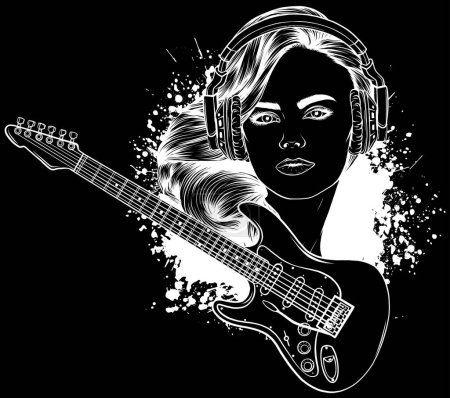 Illustration for Outline electric guitar line art - Royalty Free Image