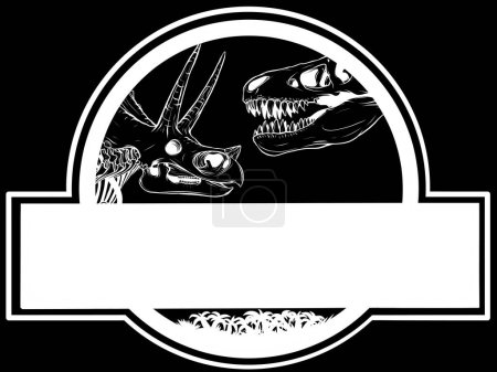 Illustration for Dinosaur head in black and white outline - Royalty Free Image