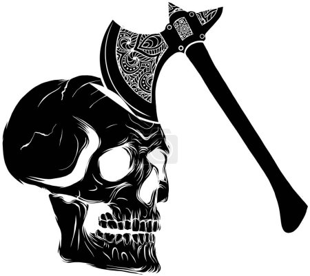 Illustration for Black silhouette of Skull and ax - Royalty Free Image