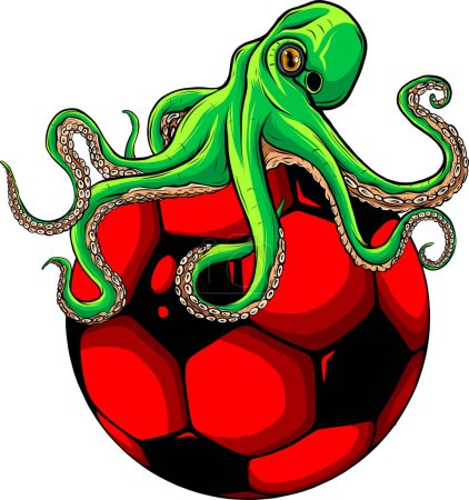 vector illustration of octopus wrapped around a soccer ball
