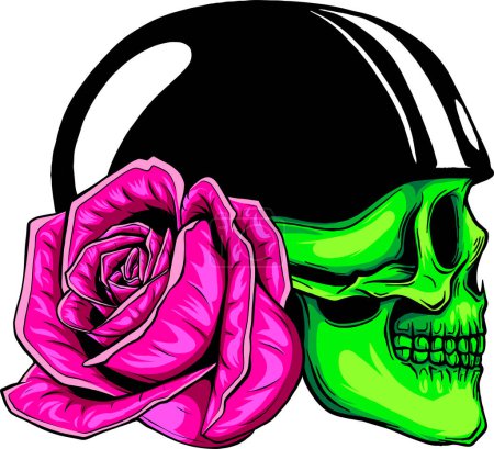 Skull Head Helmet Roses Logo Design Vector