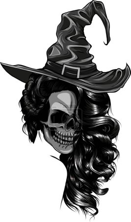 Illustration for Witch skull if monochrome style isolated vector - Royalty Free Image