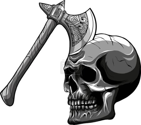 vector illustration of Skull and ax