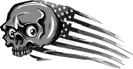 Ilustración de Emblema del cráneo monocromo con vector de bandera de EE.UU. - Imagen libre de derechos