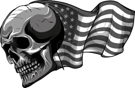 Ilustración de Emblema del cráneo monocromo con vector de bandera de EE.UU. - Imagen libre de derechos