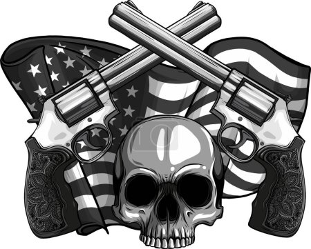 Monochrome skull with two revolvers
