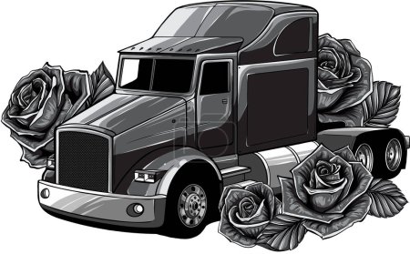 Illustration for Classic American Truck. Black and white illustration - Royalty Free Image