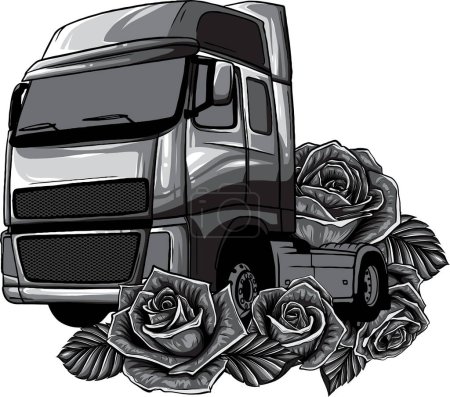 Illustration for Classic American Truck. Black and white illustration - Royalty Free Image