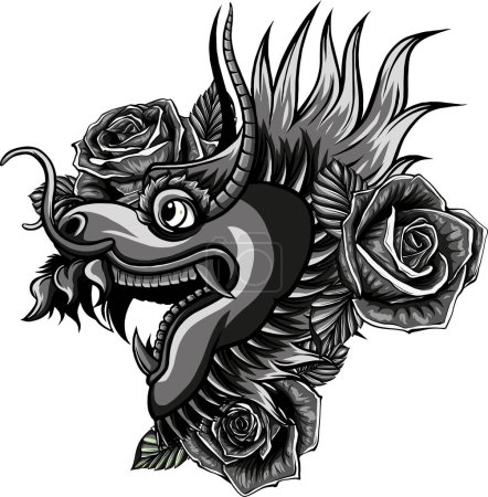 Illustration des monochromen japanischen Drachen-Tattoos