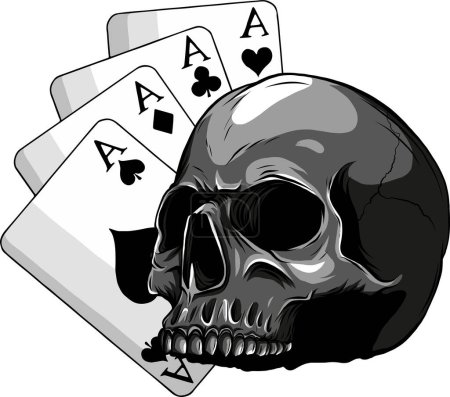 Tarjetas de poker con cráneo, ilustración vectorial
