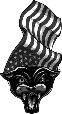 Illustration for Monochrome panther head with american flag - Royalty Free Image