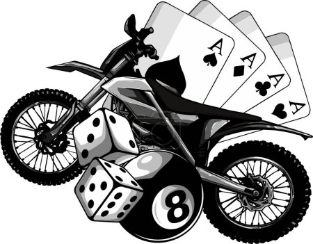 illustration of monochrome motocross on white background