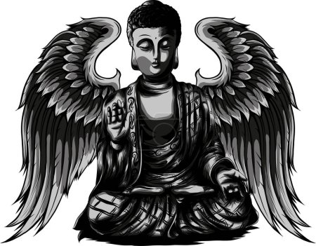 Bouddha monochrome avec des ailes illustration vectorielle