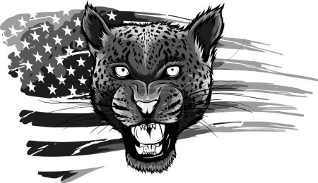 ilustración de leopardo de cabeza monocromo con bandera americana