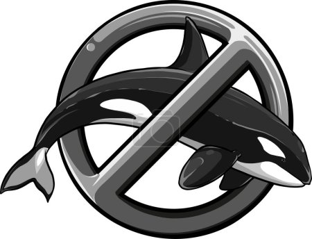 símbolo de prohibición orca icono vector ballena aislado sobre fondo blanco