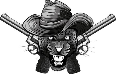 illustration of monochrome cowboy leopard