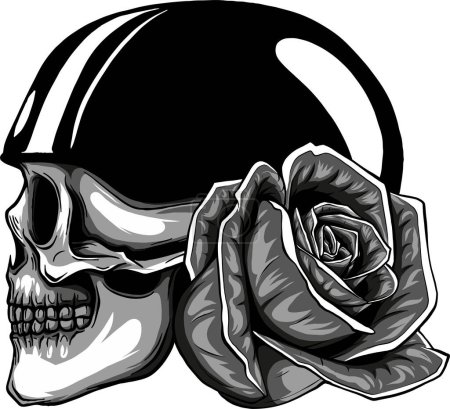 Monochromer Totenkopf mit Helm und Rose