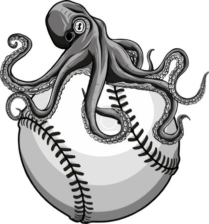 Illustration von monochromen Kraken auf Baseballball