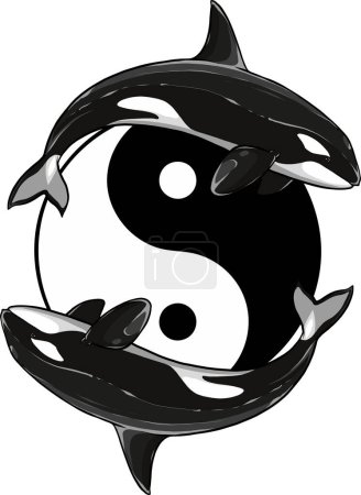 Ilustración de Ilustración de dos ballenas asesinas alrededor del símbolo de Yin Yang - Imagen libre de derechos