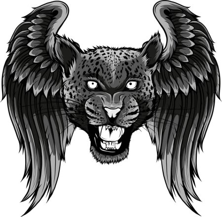 vector illustration Leopard face with wings