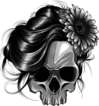 Schiefe Totenkopf Blumen Illustration. Hochwertiger Vektor