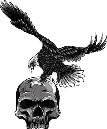 illustration of two head eagle with skull